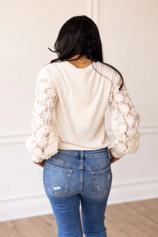 Miss Perfect Cream Floral Mesh Long Sleeve
