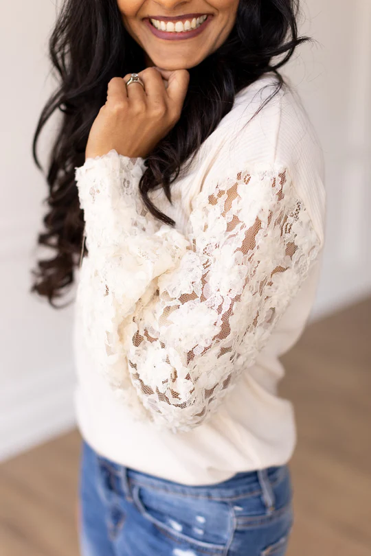 Miss Perfect Cream Floral Mesh Long Sleeve