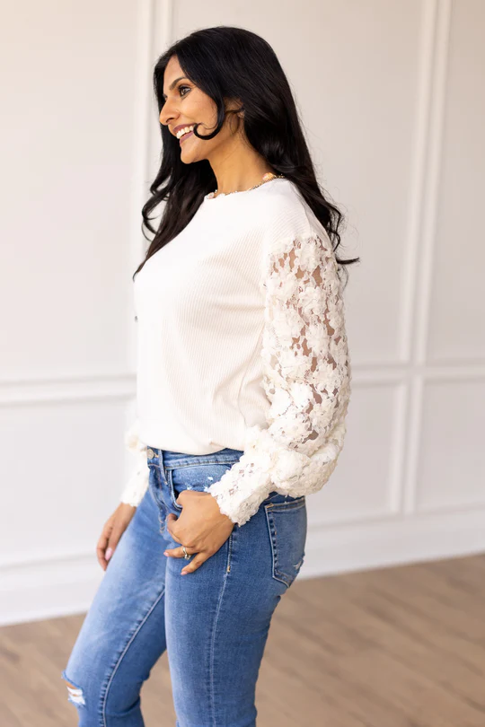 Miss Perfect Cream Floral Mesh Long Sleeve