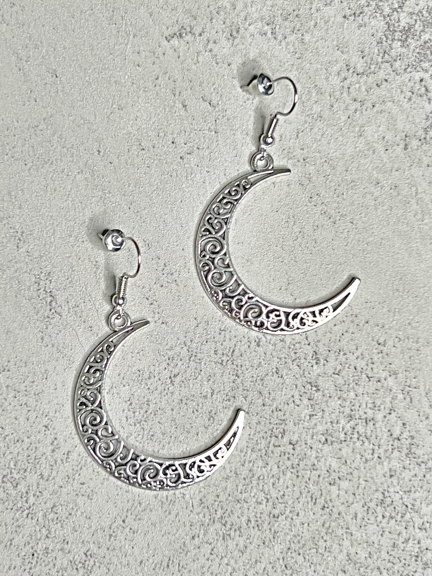 Crescent Moon Shaped Earrings with Scrolling Detail