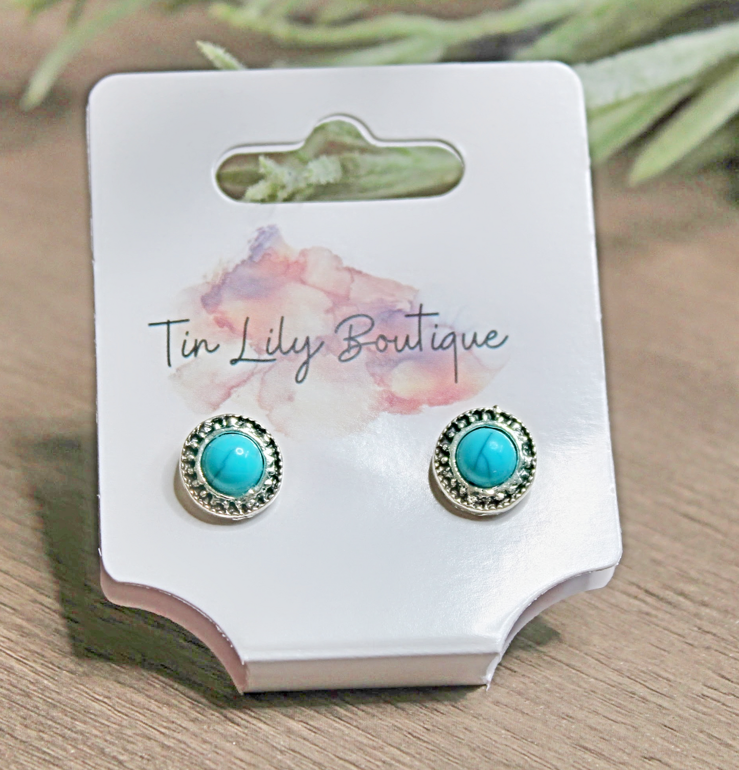 Small Silvertone and Turquoise Stud Earrings