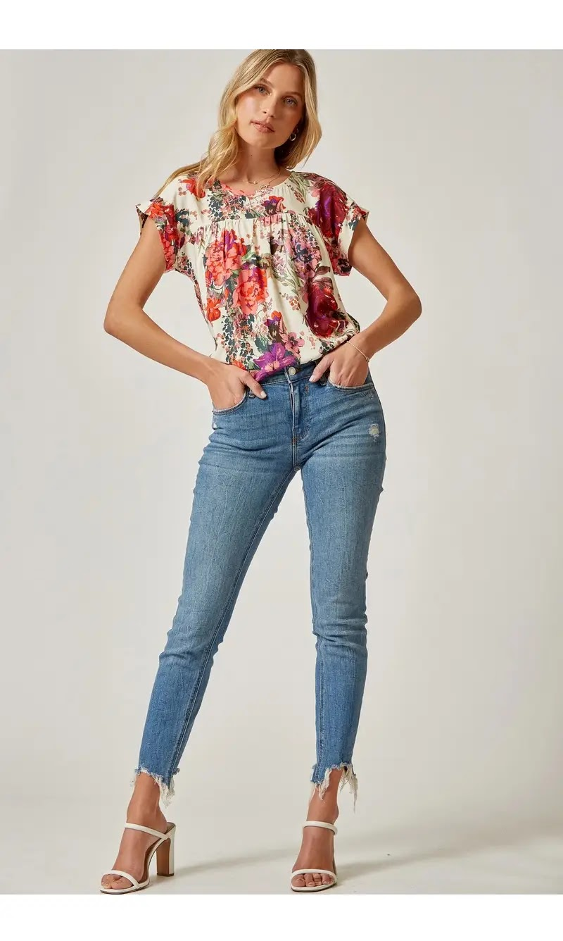 Andree by Unit Ivory Floral Print Top