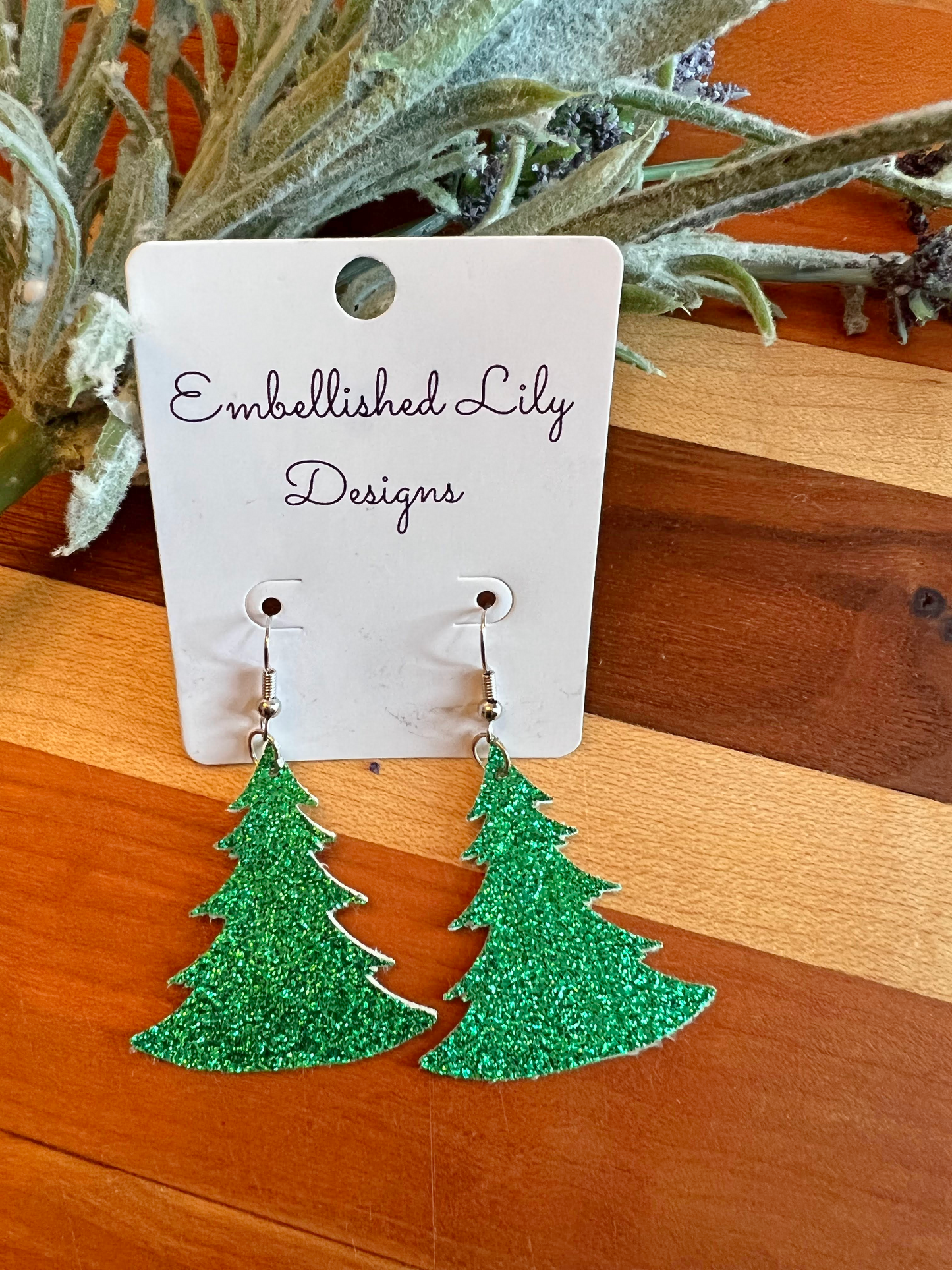 Green Sparkle Christmas Tree Earrings