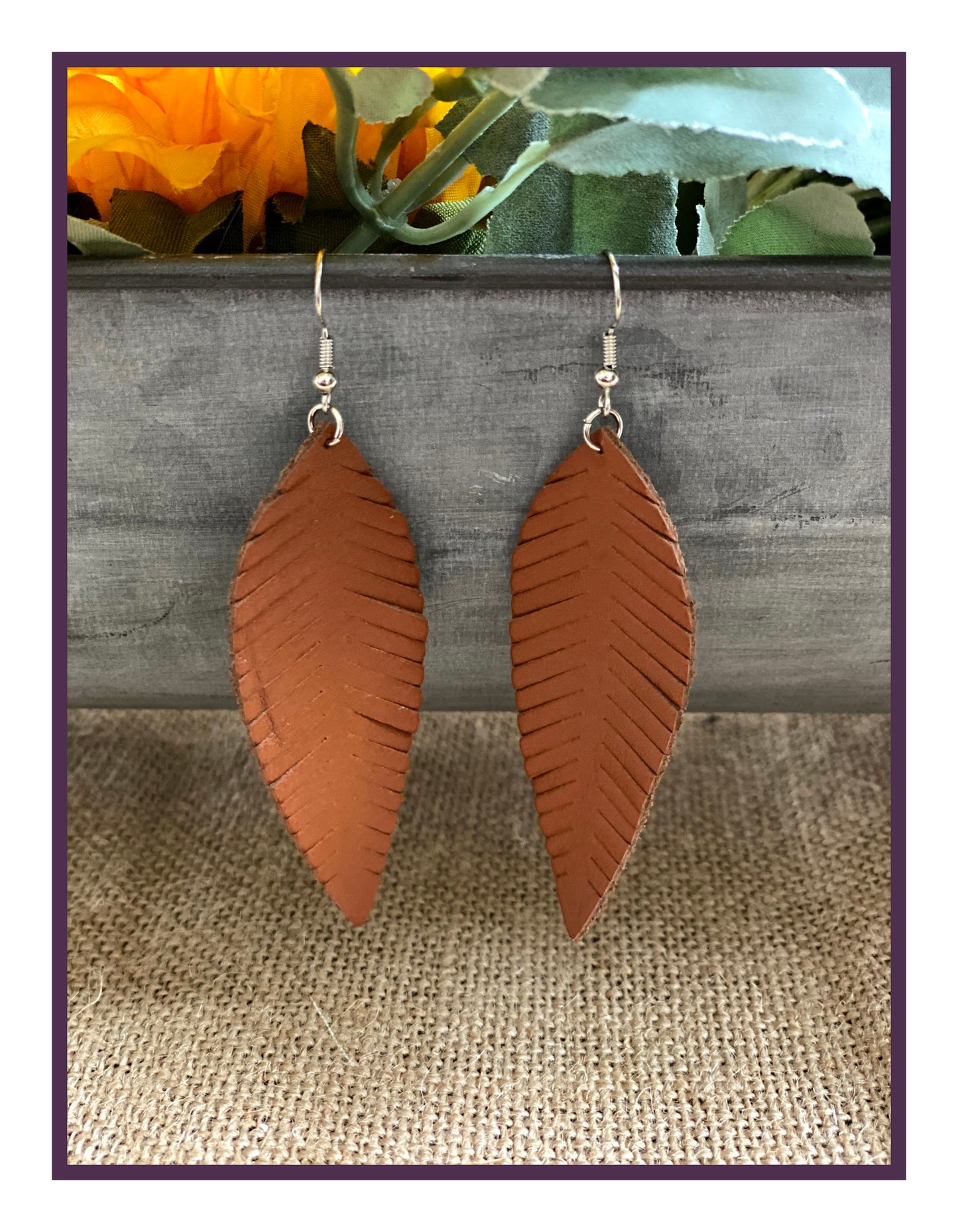 Brown Feather Leather Earrings