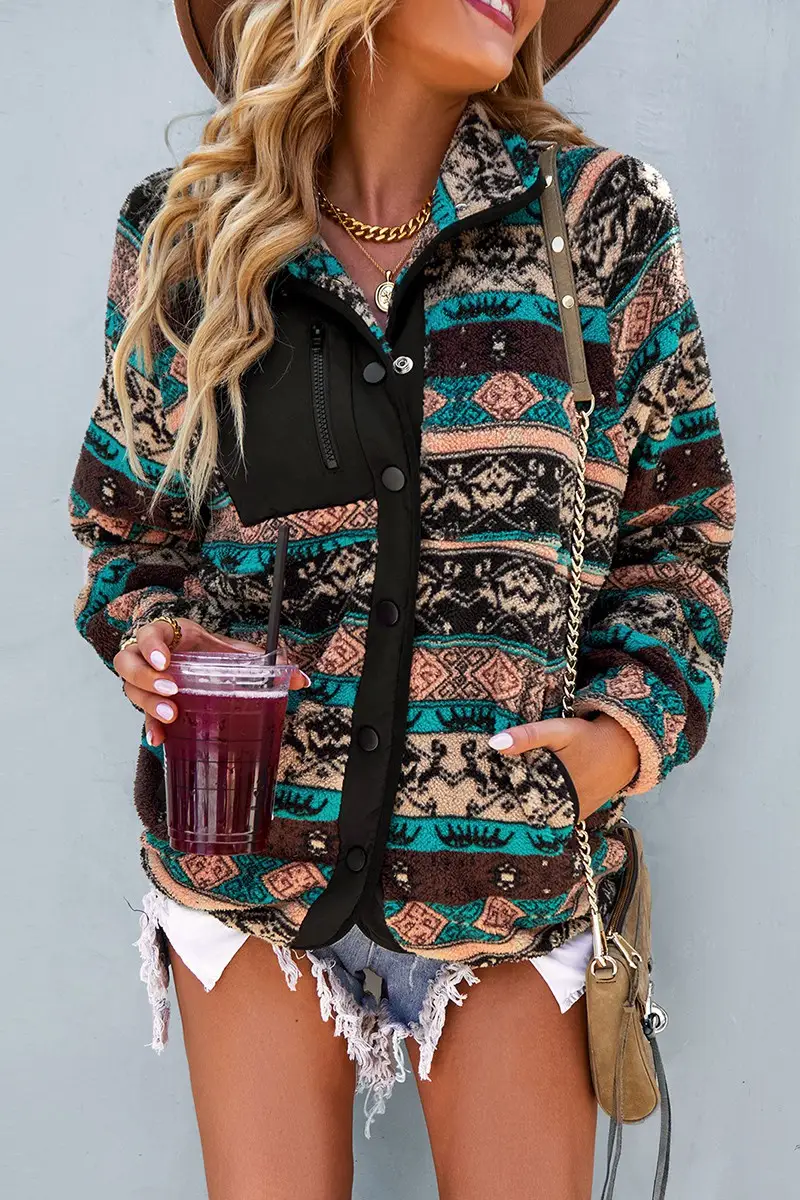 MULTI PATTERNED PLUSH ZIP UP JACKET