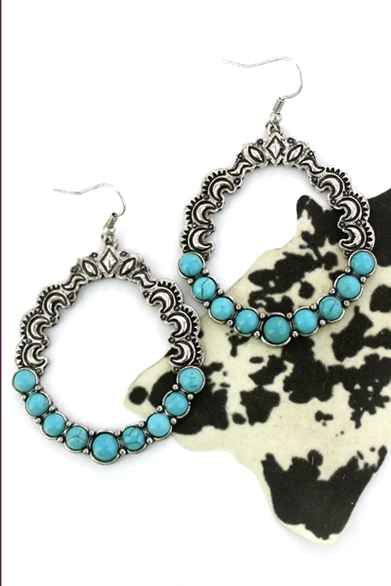 SERENA TURQUOISE AND SILVERTONE HOOP EARRINGS