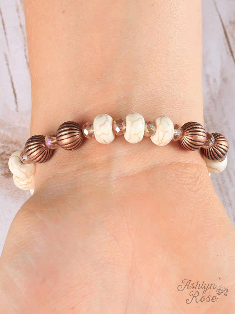 Cream Beaded Bracelet with Country Copper Pendant
