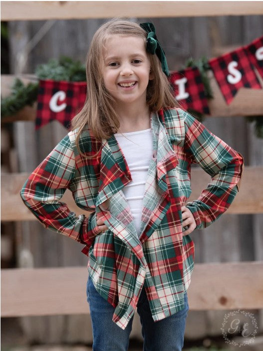 Jingle Bell Rock Christmas Plaid Cardigan - Girls
