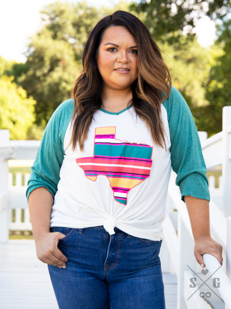 Striped Texas Embroidered Patch Raglan Top