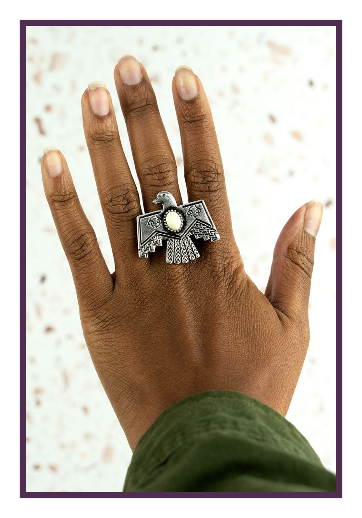 Natural Taipa Thunderbird Silvertone Ring