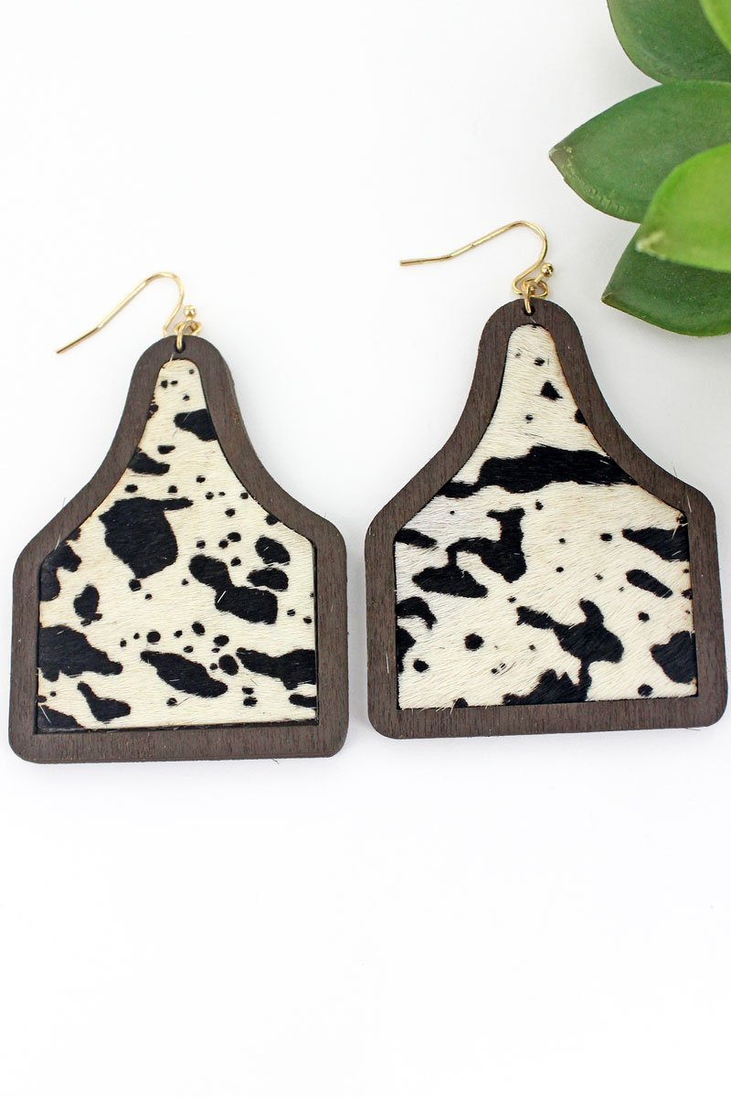 Prairie Hills Black Cow Wood Cattle Tag Earrings