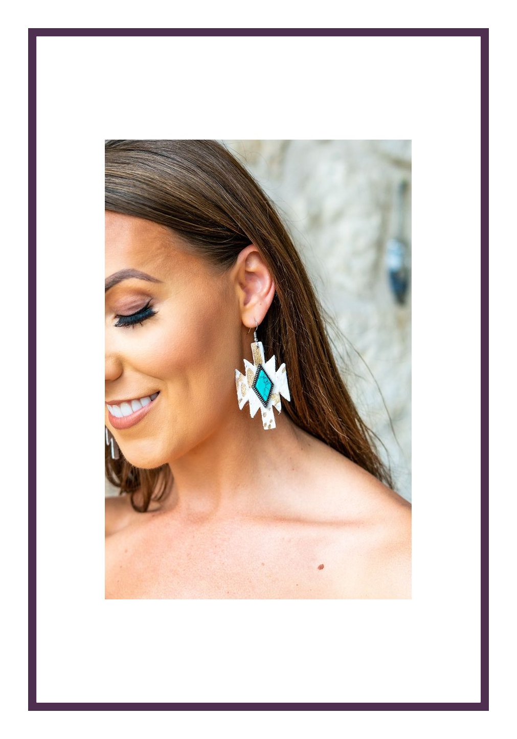 Metallic Cowhide Diamond Aztec Earrings