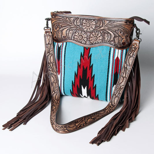 American Darling Turquoise Aztec Wool Blanket with Fringe Bag