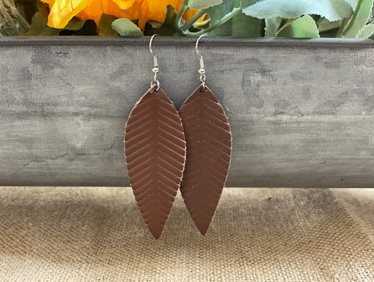 Brown Feather Leather Earrings