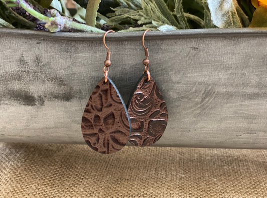 Small Teardrop Flower Accent Leather Earrings