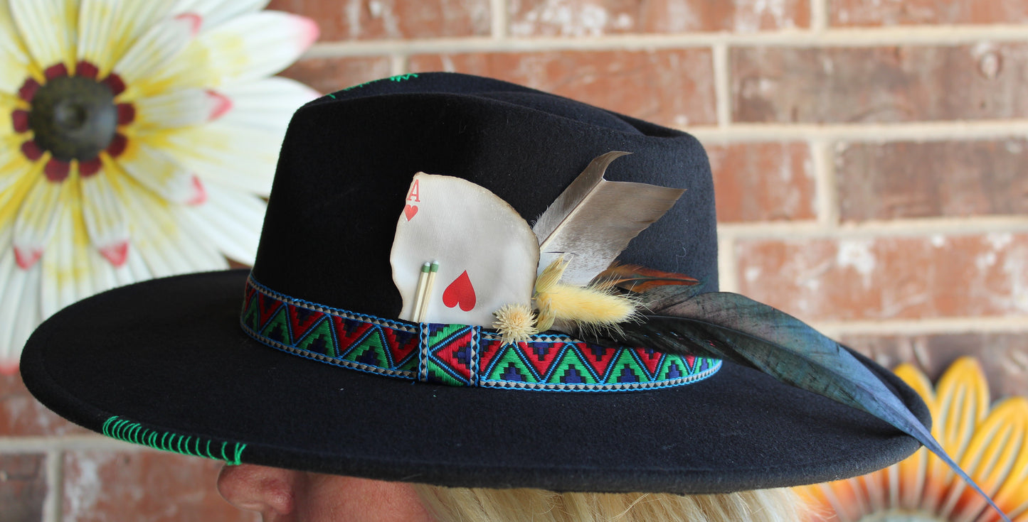 Ace of Hearts Custom Vegan Felt Black Hat