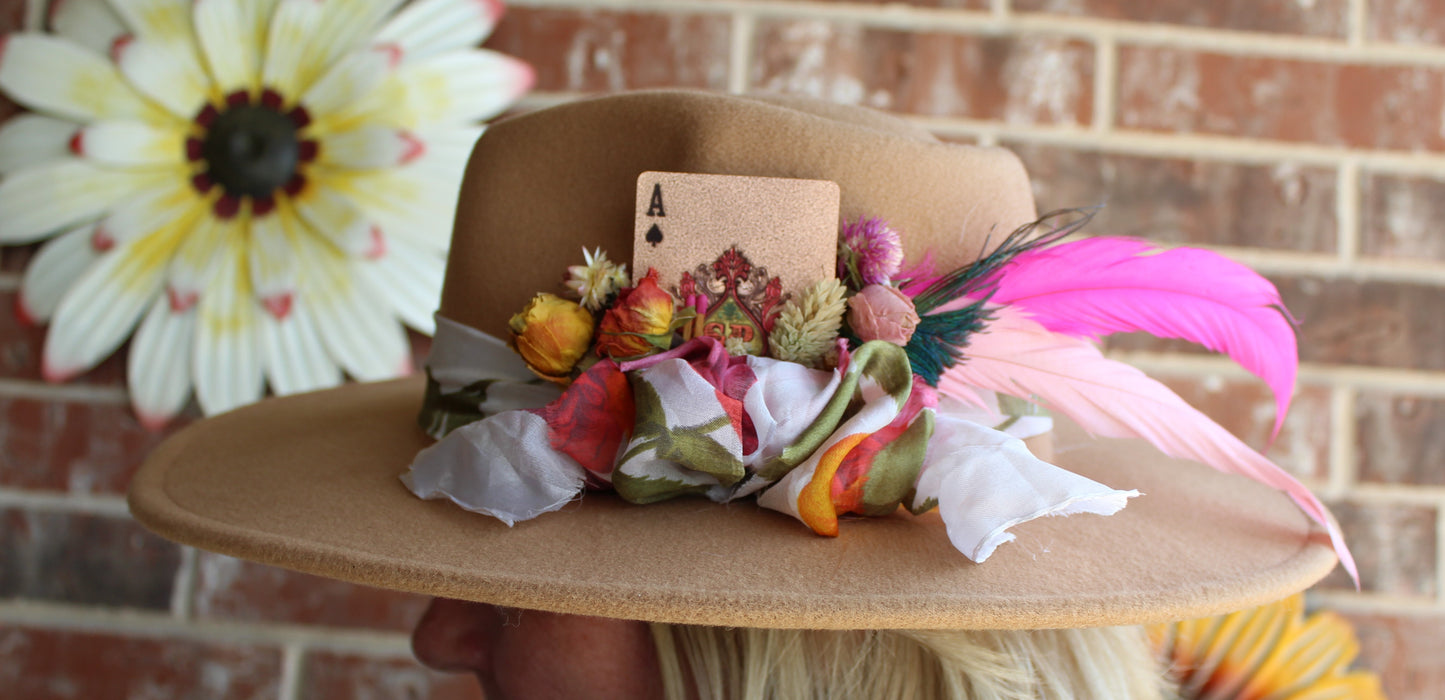 Pink Aces Custom Vegan Felt Tan Hat