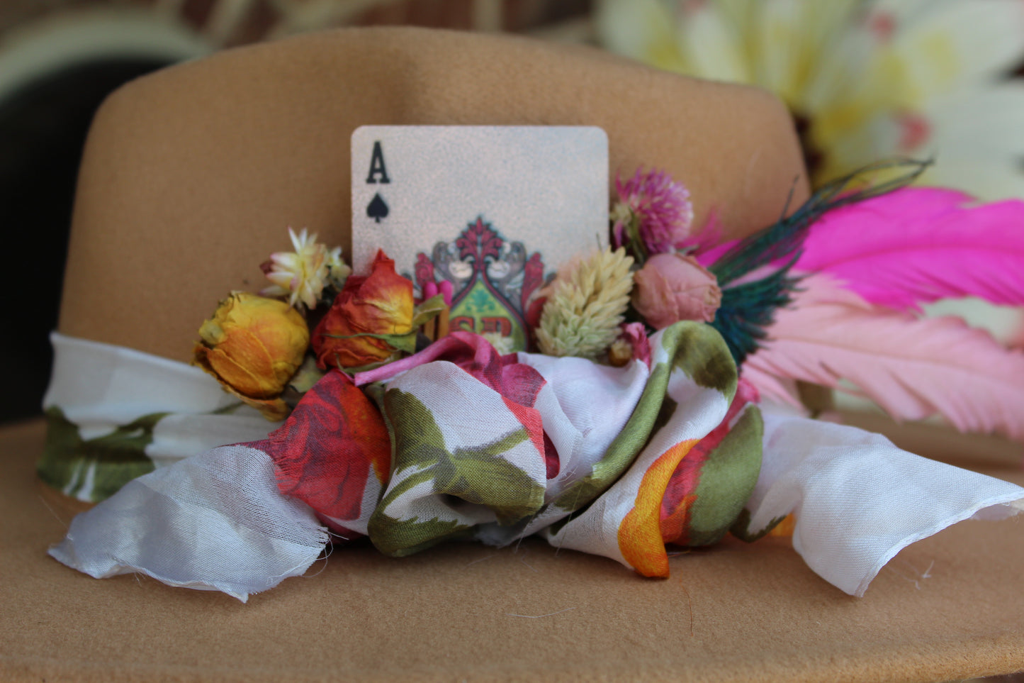 Pink Aces Custom Vegan Felt Tan Hat