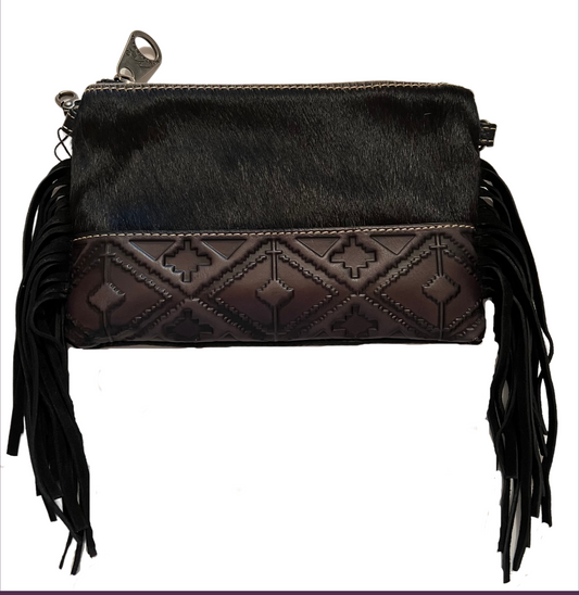 Montana West Hair-On Cowhide Leather Fringe Clutch/Crossbody