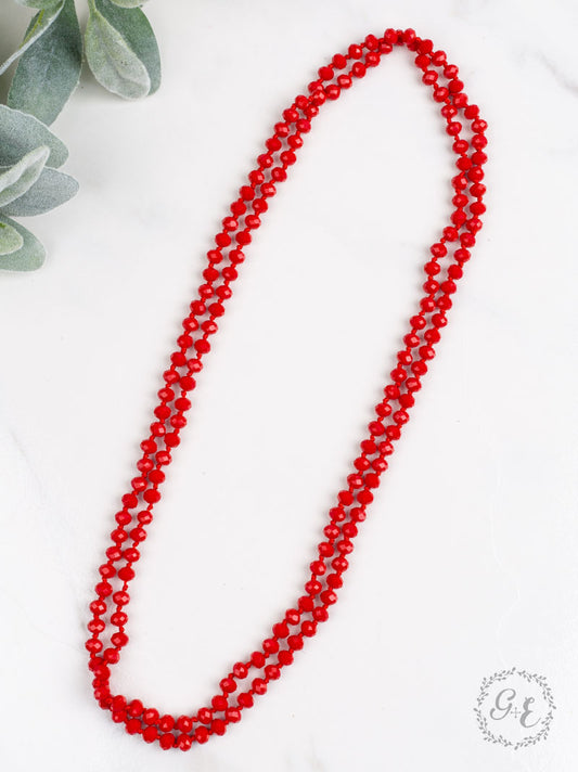 The Essential 60" Double Wrap Beaded Necklace - True Red