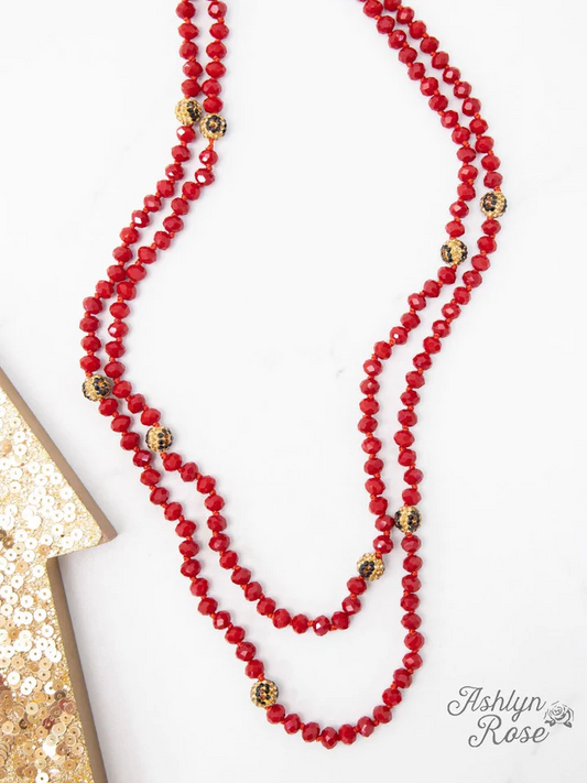 The Essential 60" Double Wrap Beaded Necklace - Red with Curious Crystals