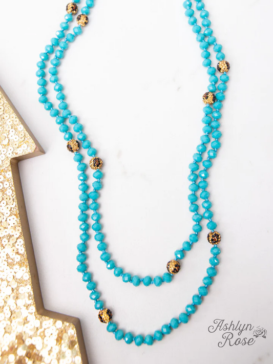 The Essential 60" Double Wrap Beaded Necklace - Turquoise with Curious Crystals