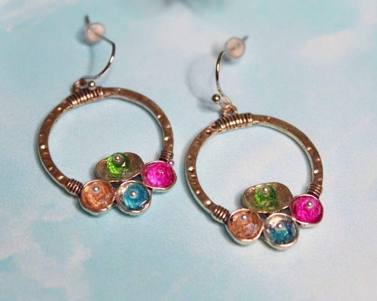 Multicolored hoop dangle earrings