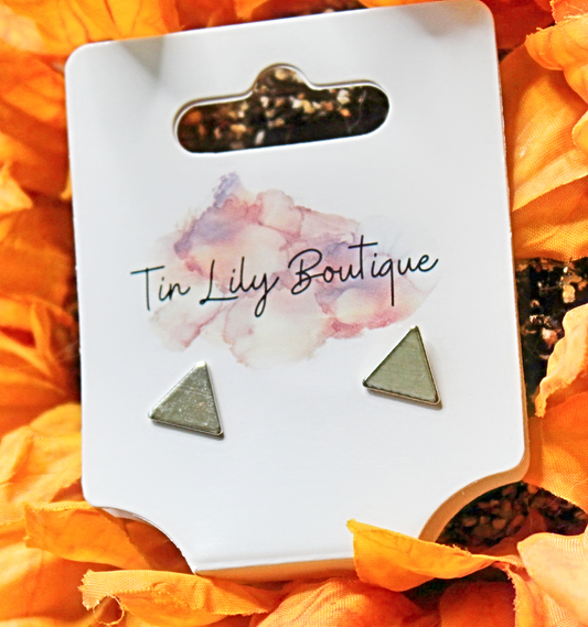 Small Silvertone Triangle Stud Earrings