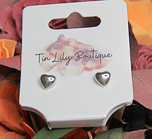 Small Solid Silverstone Heart-Shaped Stud Earrings