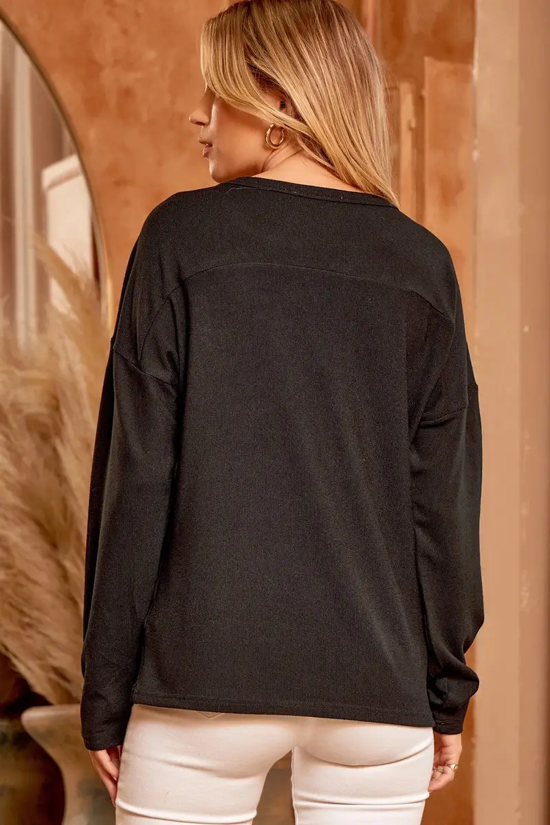 Knit Geo Inspired Embroidered Black Top