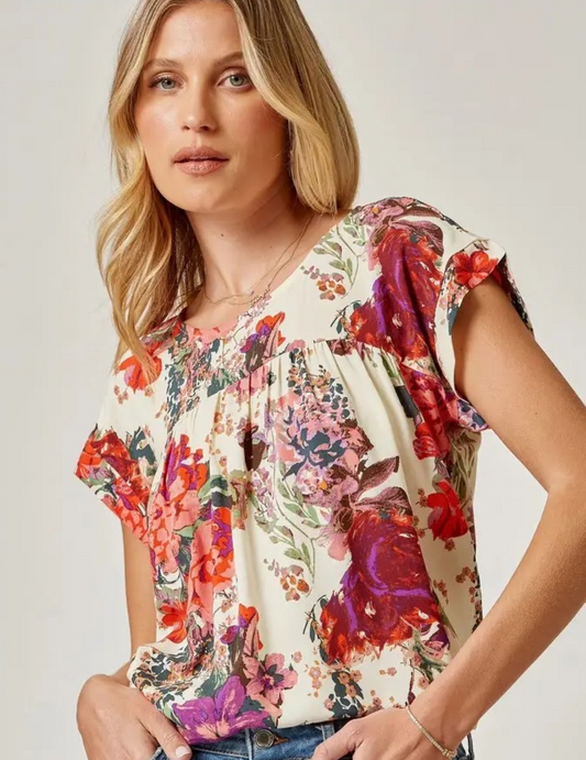 Andree by Unit Ivory Floral Print Top