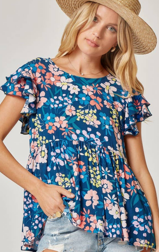 Andree by Unit Royal Blue Floral Print Top