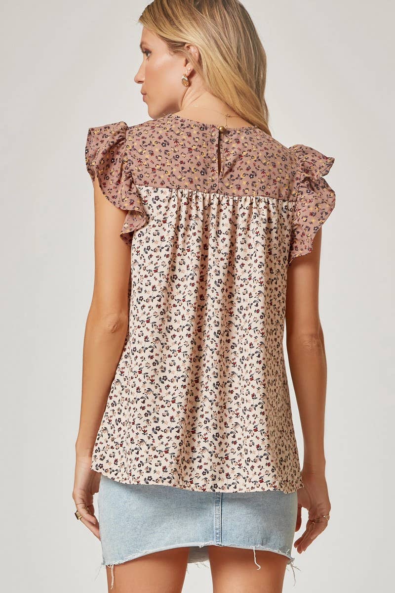 Andree by Unit Taupe Floral Top