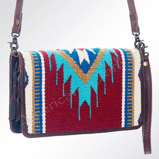 American Darling Women's Red and Turquoise Wool Blanket Crossbody Wallet