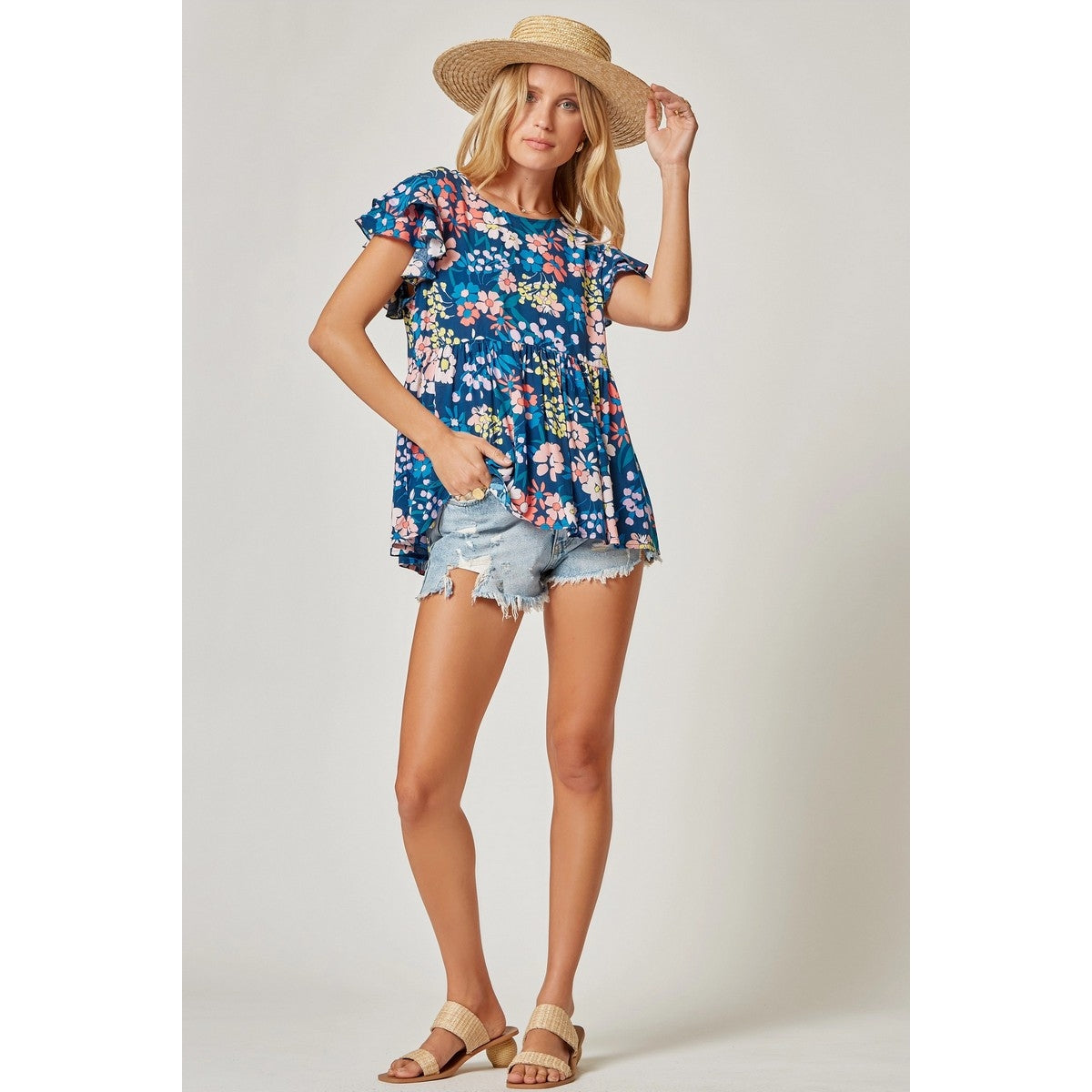 Andree by Unit Royal Blue Floral Print Top