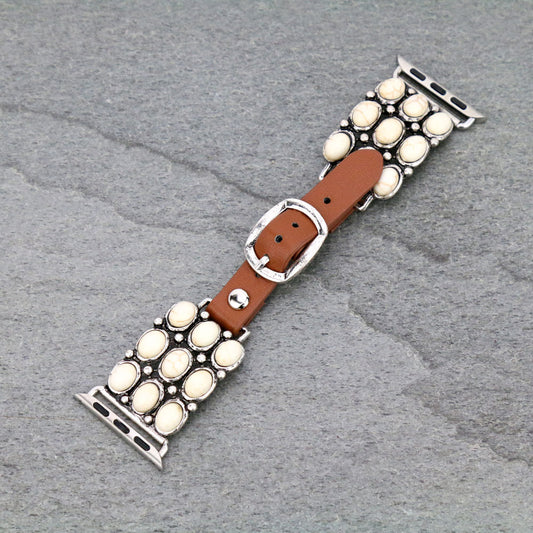 White Beaded Western Style Smart Watch Band