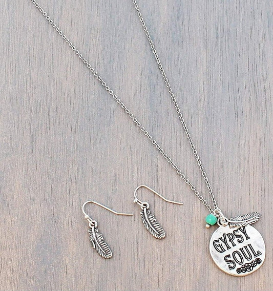 BURNISHED SILVERTONE 'GYPSY SOUL' NECKLACE AND EARRING SET