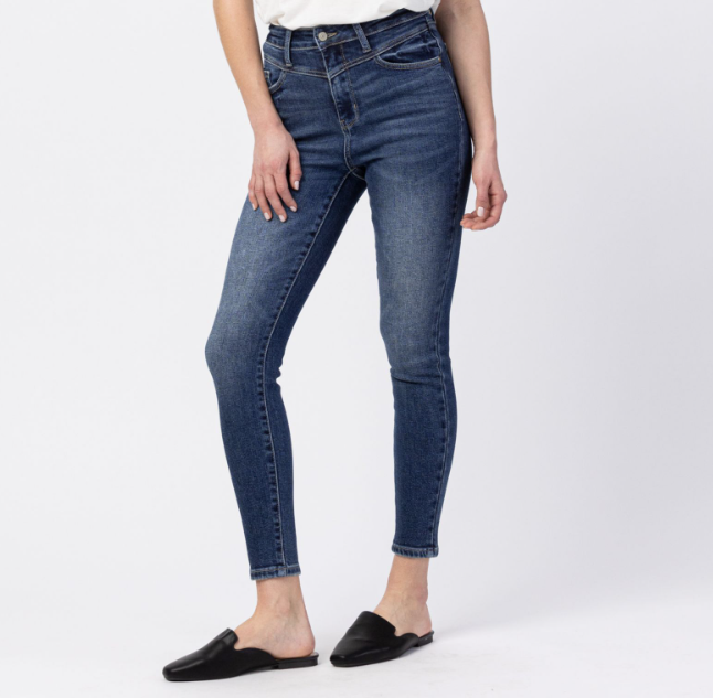 Judy Blue High Rise Front Yoke Skinny Dark Wash Jeans