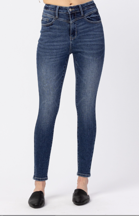 Judy Blue High Rise Front Yoke Skinny Dark Wash Jeans