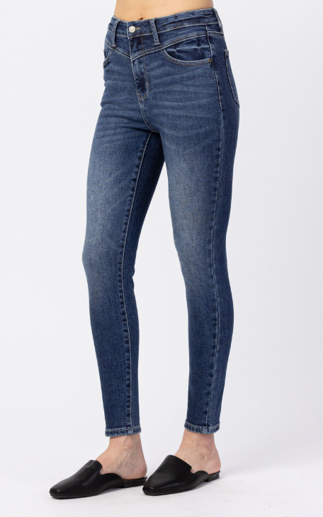 Judy Blue High Rise Front Yoke Skinny Dark Wash Jeans