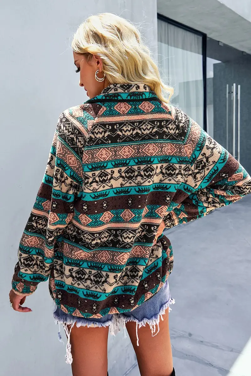 MULTI PATTERNED PLUSH ZIP UP JACKET