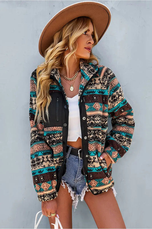 MULTI PATTERNED PLUSH ZIP UP JACKET