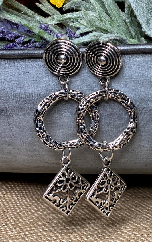 Silver 3-Tier Dangle Earrings