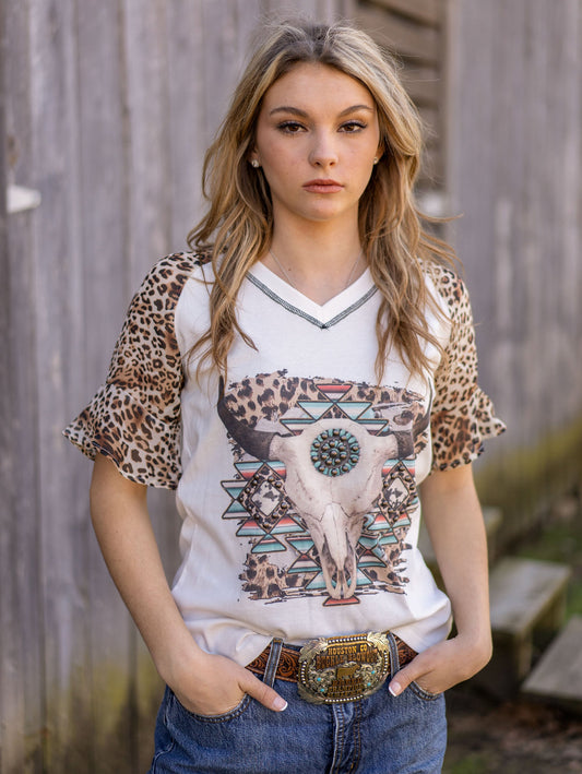 Cow Skull Graphic Short Sleeve Top