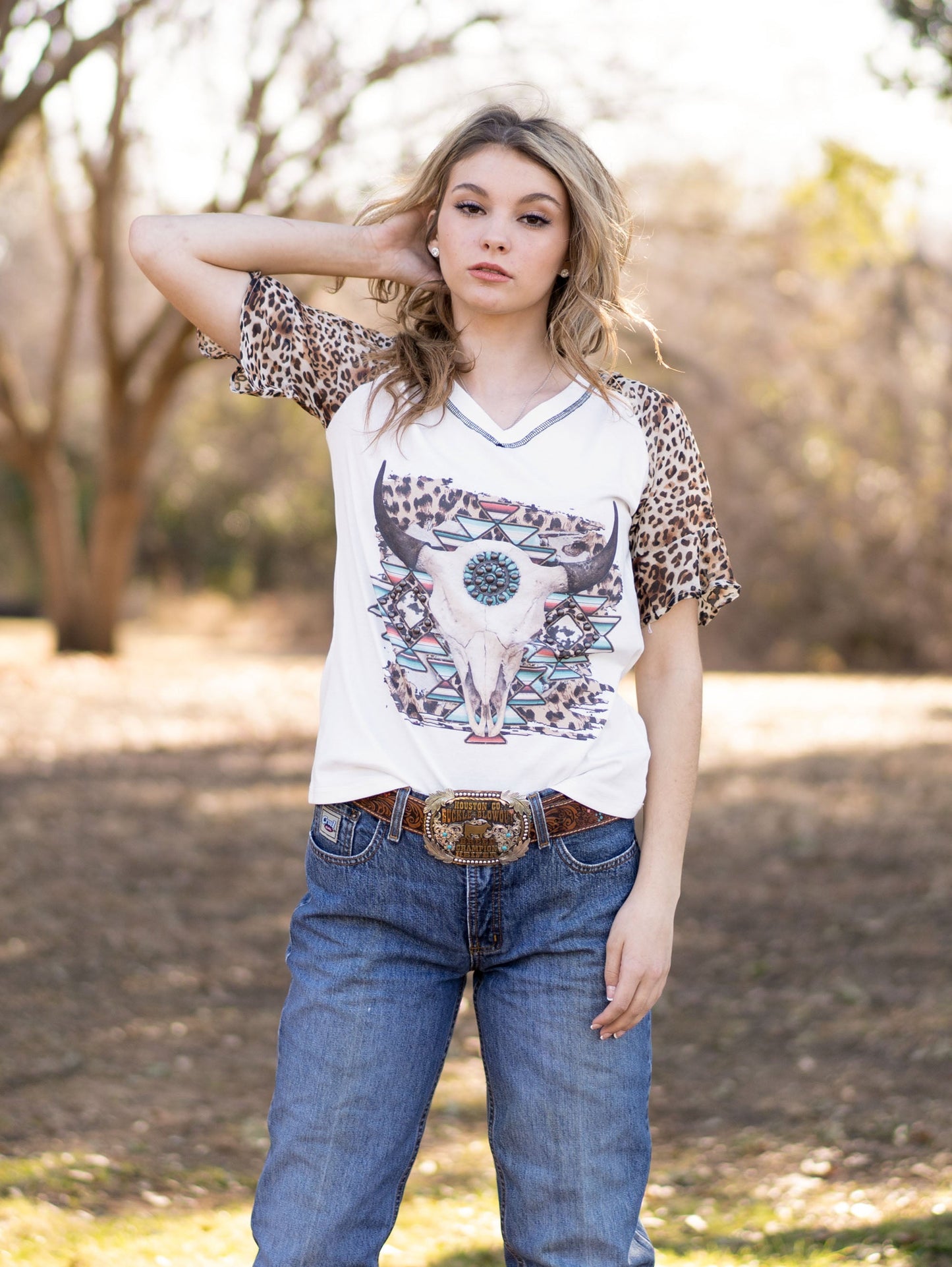 Cow Skull Graphic Short Sleeve Top