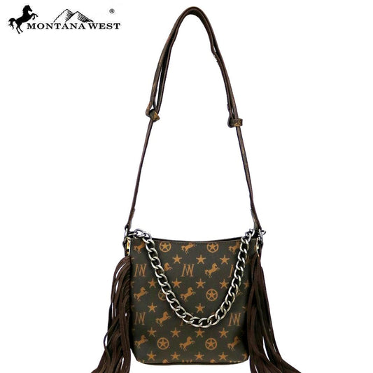 Montana West Signature Monogram Hair Calf Collection Hobo/Crossbody