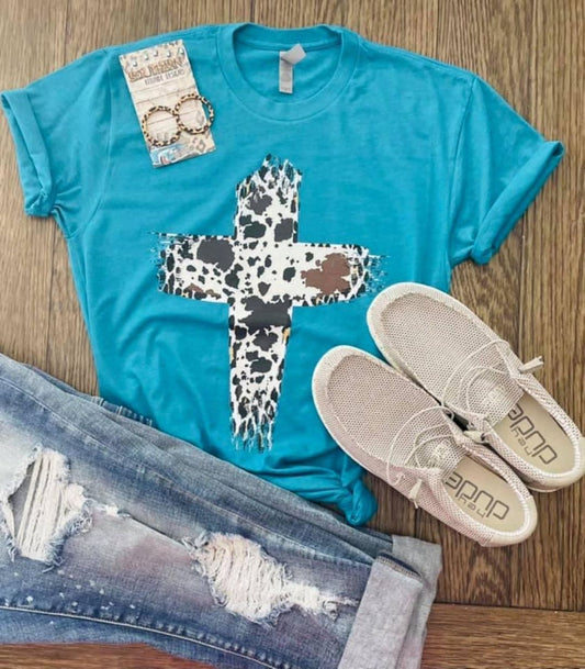 Cow Print Cross Tee