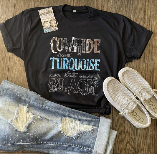 Cowhide and Turquoise Tee