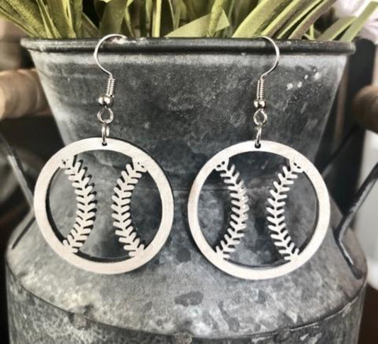 Wooden Cutout Baseball Earrings