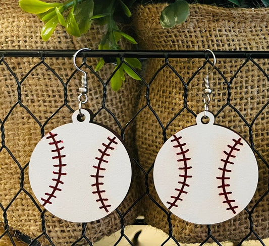 Solid Wooden Baseball Earrings